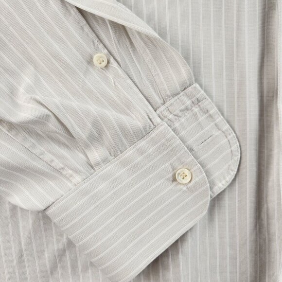 Ermenegildo Zegna Size 16 Striped Gray Long Sleeve Button Up Shirt Woven Cotton - Picture 3 of 16
